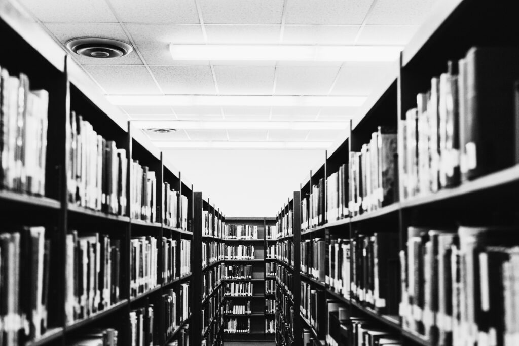 Library Bookshelves and Study Aisle